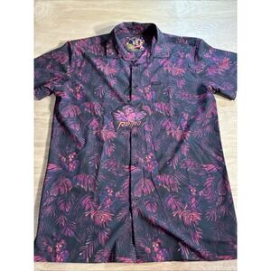 Retro Rifle Chill Chimp Button Up Shirt Mens Large Black Purple Tropical Monkey